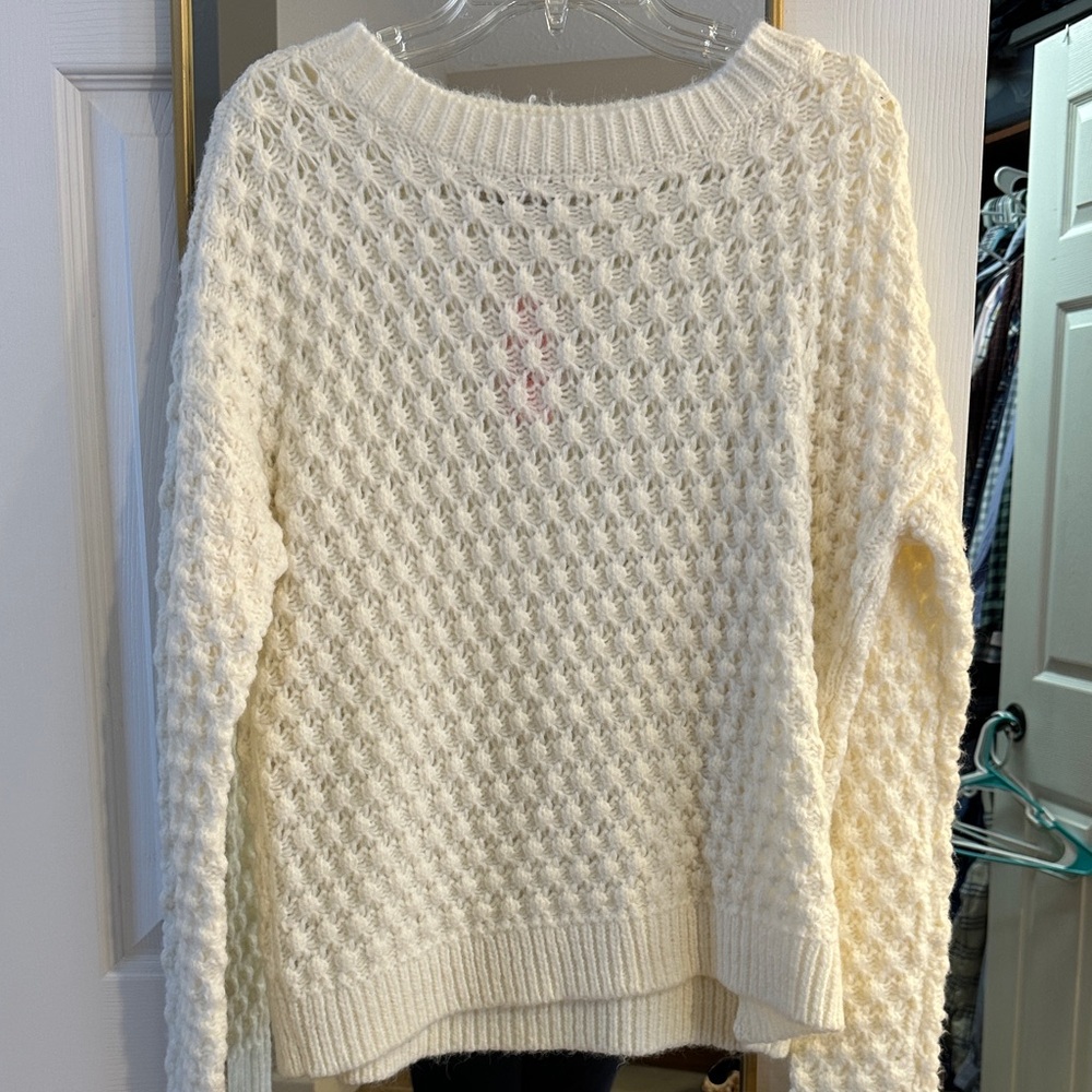 NWT LOFT Ivory Textured Crew Neck Sweater